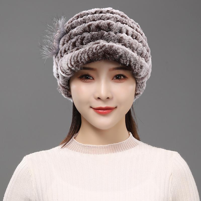 Fur Hat for Women Winter Rex Rabbit Fur Middle-aged and Elderly Ladies Mothers and Grandmothers Fashionable and Warm Knight Cap