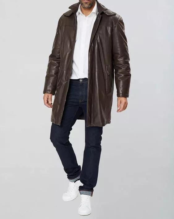 Brown  Men Trench Coat Genuine Leather Lambskin Halloween Formal Stylish Casual