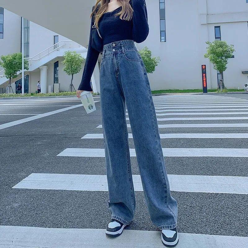 Women s High-Waist Light Blue Slim Straight-Leg Floor-Length Jeans L