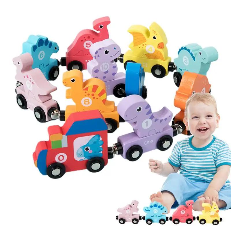 

Деревянный магнитный набор поездов Игрушка-поезд с цифрами Играйте безопасно Вагоны-поезда с динозаврами для мальчиков и девочек Дошкольные развивающие игрушки one set