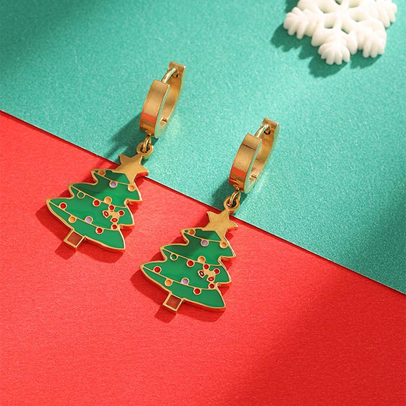 Charming Cartoon Christmas Tree & Reindeer Santa Pendant Earrings - Stainless Steel