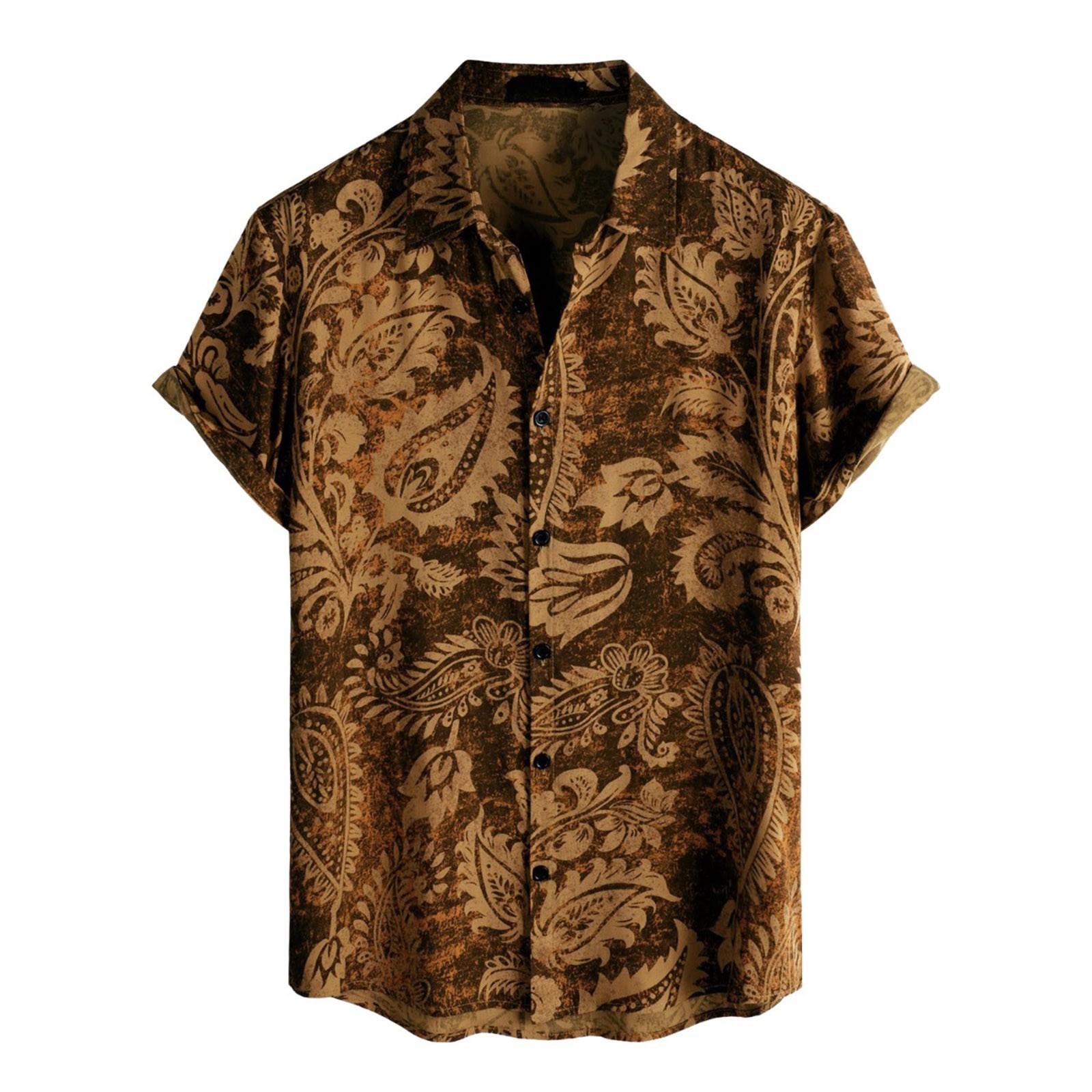 

Мужская рубашка с коротким рукавом, повседневная модная принтованная рубашка на пуговицах, кардиган с нагрудным карманом XL оранжевый