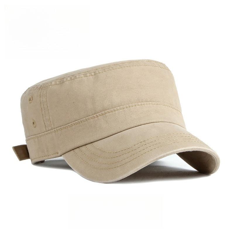 Men's Retro Washed Cotton Military Cap Flat Top Cadet Patrol Hat Summer Breathable Army Peaked Cap Casual Plain Sun Hat