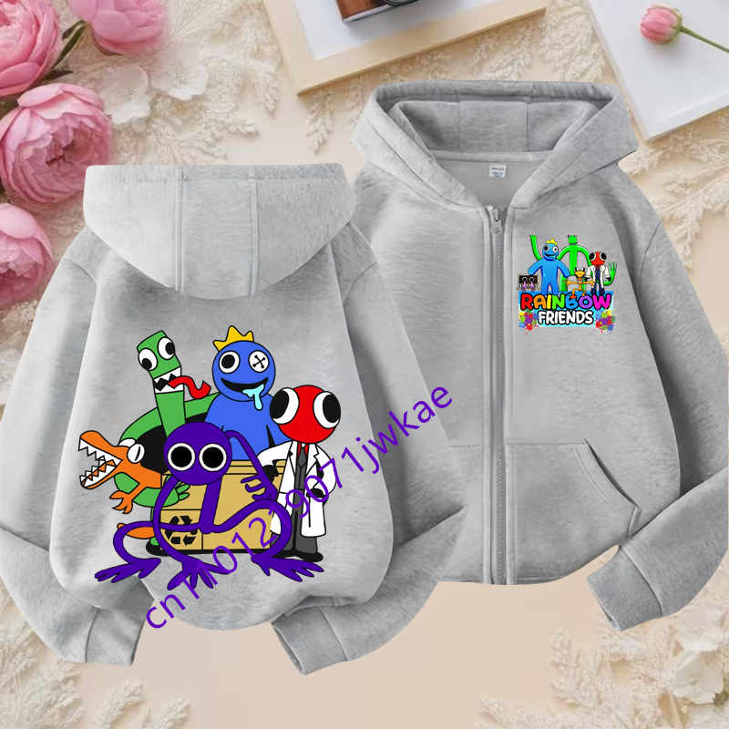Rainbow Friends Kreslený Sportovní Plný Design Přívěsků Dětská Podzimní a Zimní Větruodolná Vysoce Kvalitní Dlouhý Rukáv Mikina na Zip