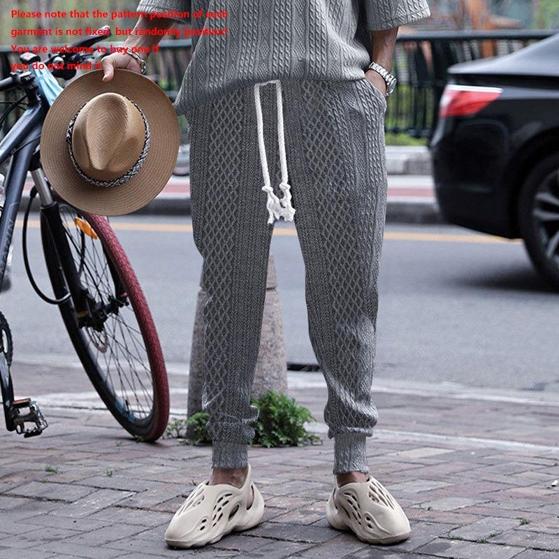 

Spring and Autumn Men s Casual Pants Green Sports Casual Quick-Drying Solid Color Jacquard Drawstring Pants XXXL серый