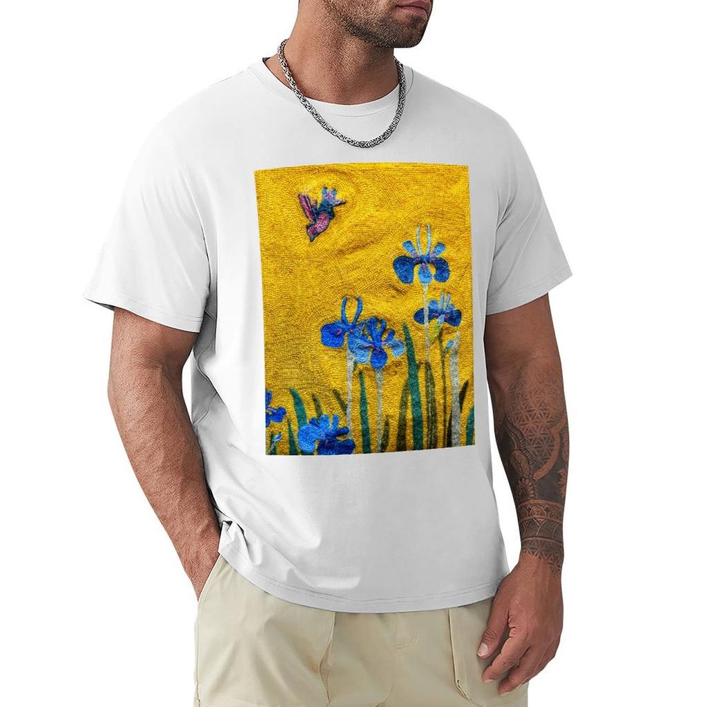 Crewel Embroidery Iris Tshirt Athletic Fit Sports Short Sleeve Top