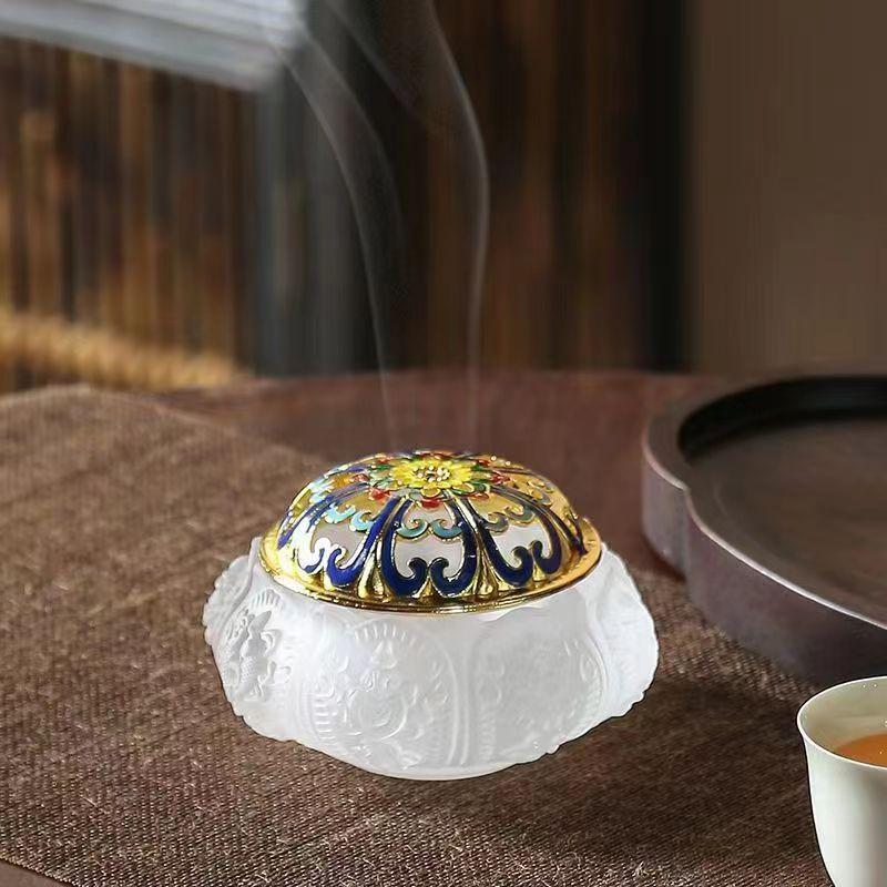 Antique Glass Incense Burner Eight Auspicious Patterns for Home Sandalwood Agarwood Aromatherapy