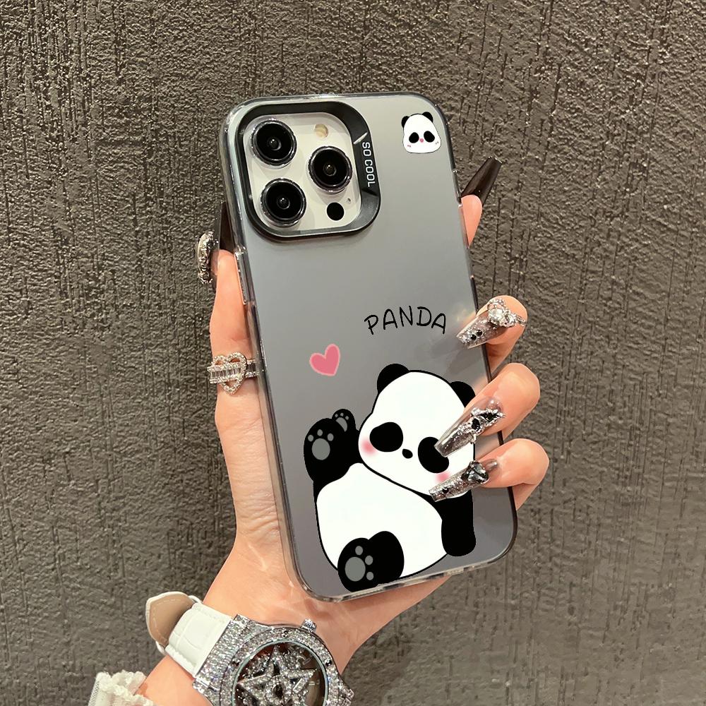 Cute Panda phone case suitable for iPhone 16, 15, 14, 13, 12, 11 Pro/Max/Plus shockproof back cover and anti drop