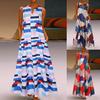 Women Plus Size Print Daily Casual Sleeveless Vintage Bohemian V Neck Maxi Dress