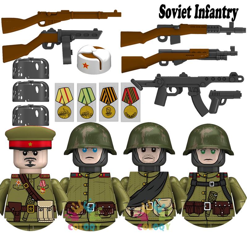 Kids Toys WW2 Military Army Sets Building Blocks Soviet US China Soldiers Mini Action Figures Medal Toys For Kids Birthday Gifts