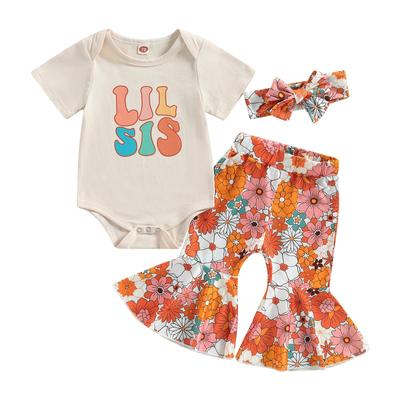Große Schwester, kleine Schwester, passende Outfits, 6 Monate, 12 Monate, 18 Monate, 24 Monate, kleine Schwester, Neugeborenen-Outfit, Baby-Mädchen-Strampler, florale Schlaghosen, Sommerkleidung