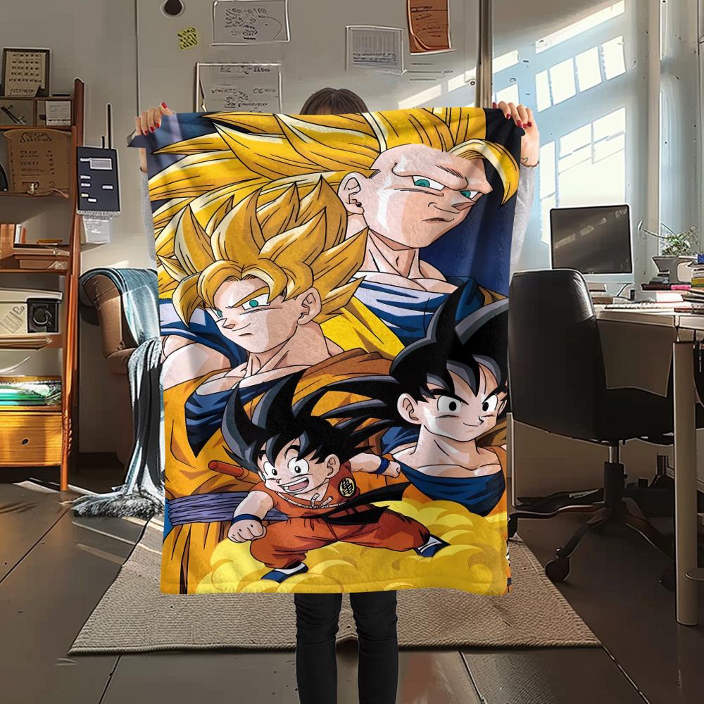 

Фланелевое одеяло с принтом персонажей Dragon Ball, Высококачественное, Удобное для всех сезонов, Декор для дома, Тепло и уют, Идеально для рождественских подарков 80cm x 120cm