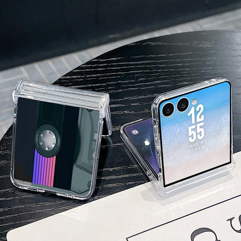 Creative Audio Tape Print Case For Samsung Galaxy Z Flip 8 7 6 5 4 Flip8 Flip7 Flip6 Magnetic For Magsafe Clear PC Hard Folding Phone Cover
