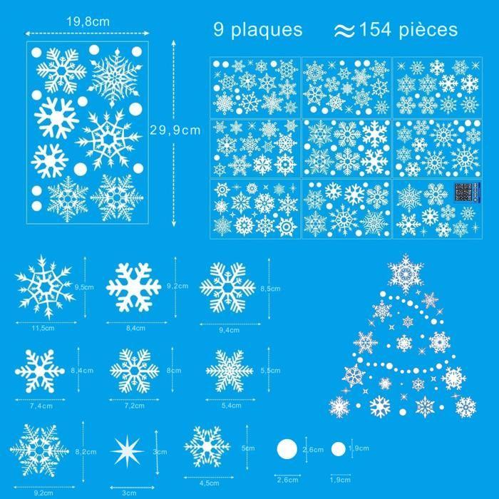 Autocollant Sticker Noel -9 plaques flocons de neige étoile pour fenêtre vitre miroir frigo électrostatique réutilisable Phonillico®