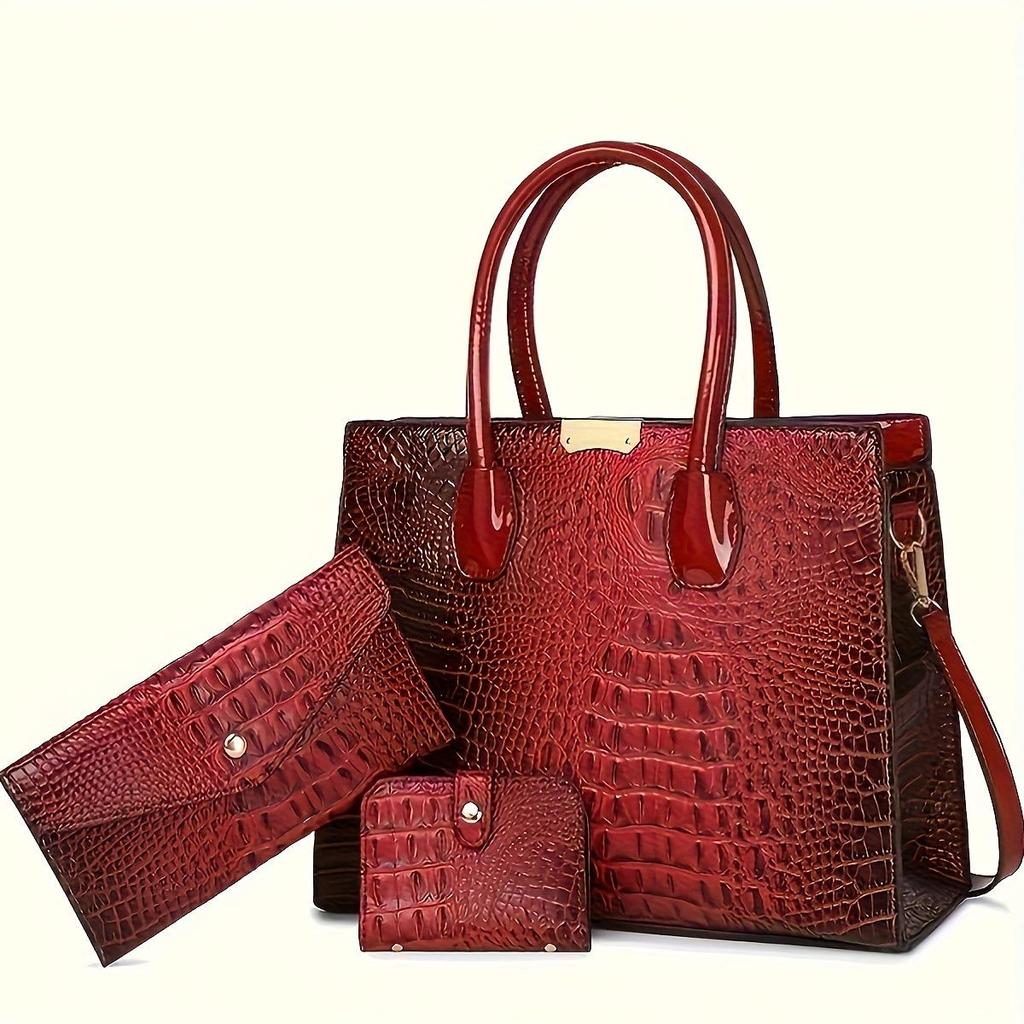 Large Capacity Crocodile Pattern Messenger Tote for Middle-Aged Women