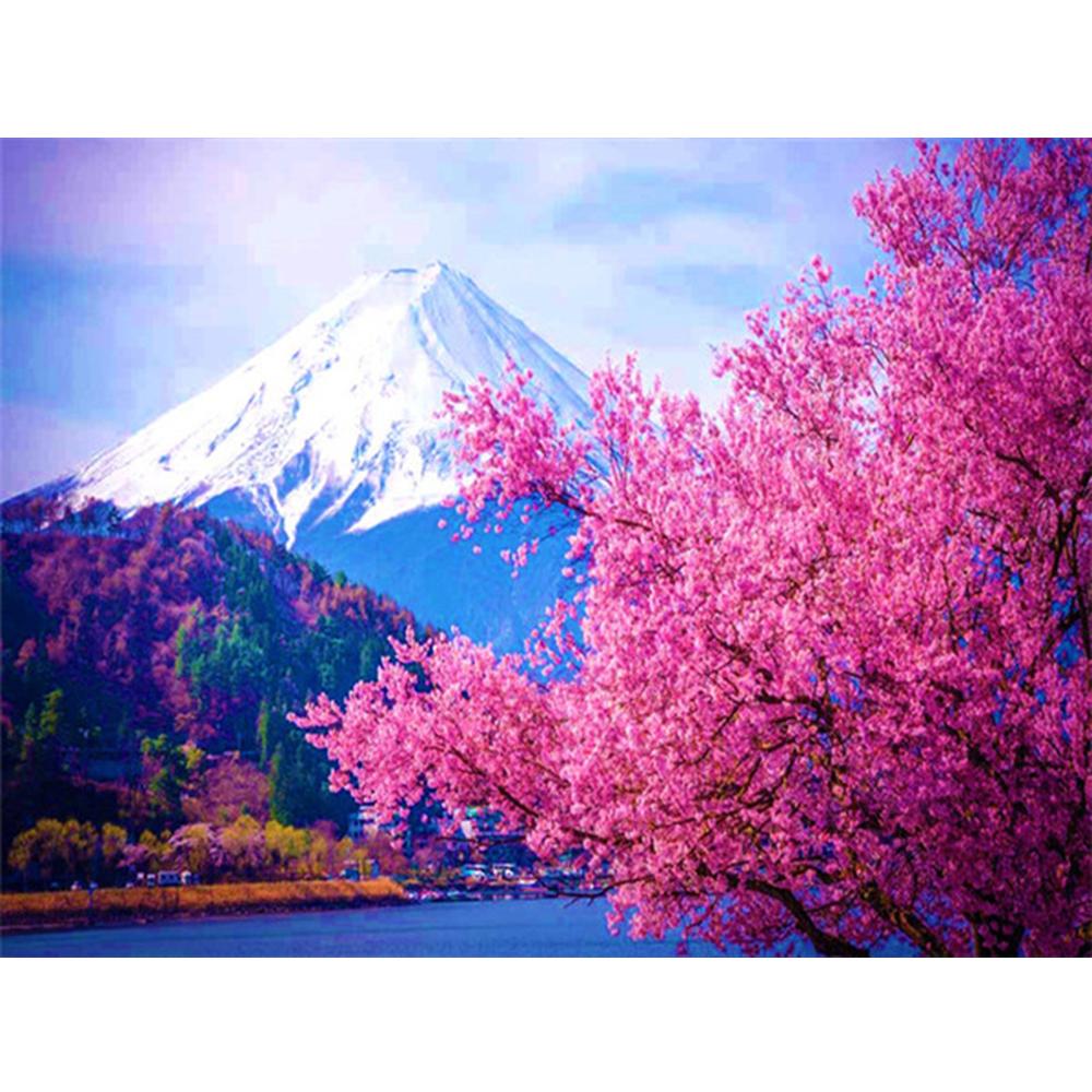 Pintura de diamante 3D, punto de cruz de paisaje, bordado de diamantes artesanal, flores de cerezo, imagen de diamantes de imitación, decoración del hogar