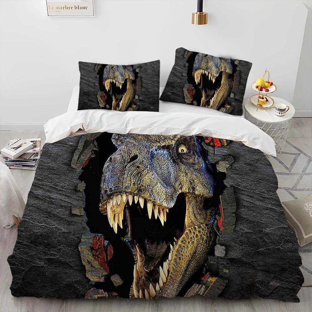 3D Cartoon Dinosaur Illusion Comforter Bedding Set,Duvet Cover Bed Set Quilt Cover Pillowcase,Queen Bedding Set for Child Gift