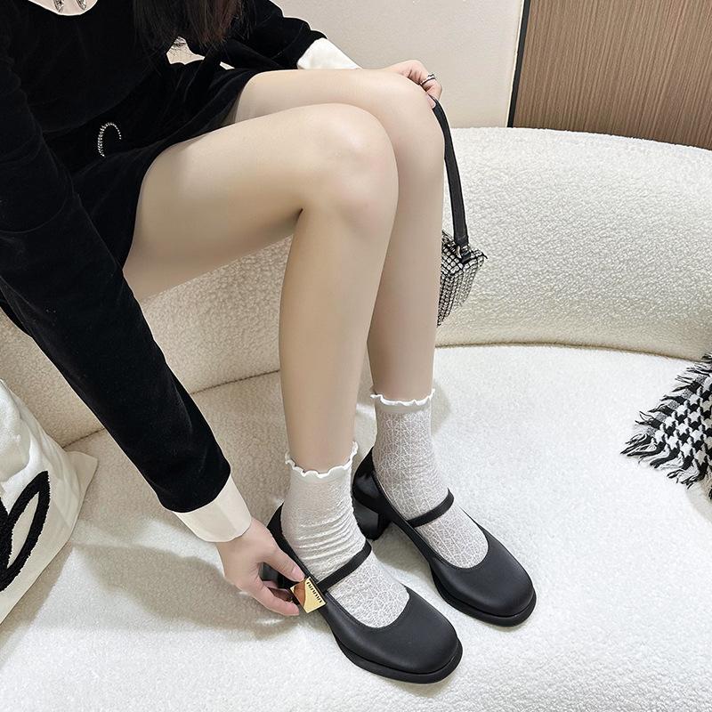 

Черные туфли Мэри Джейн, женские сезонные туфли на толстом каблуке, высокие каблуки, ретро-платформа, маленькие кожаные туфли, французские туфли 43