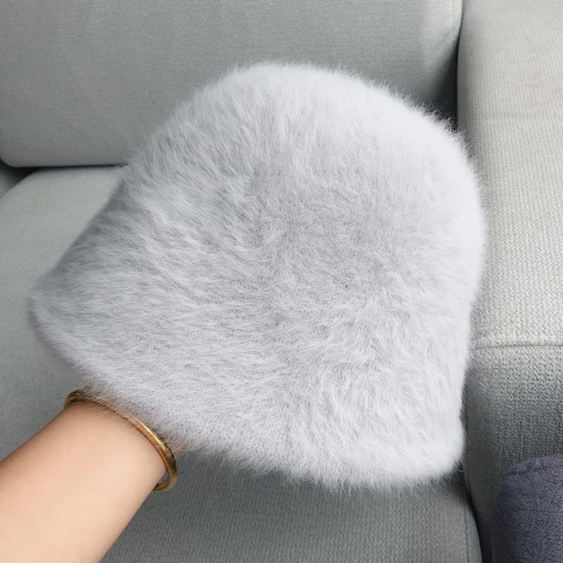 Women's hat for autumn and winter new warm bucket hat, versatile bare-faced face-covering true rabbit fur basin hat, cold-resistant plush bucket hat