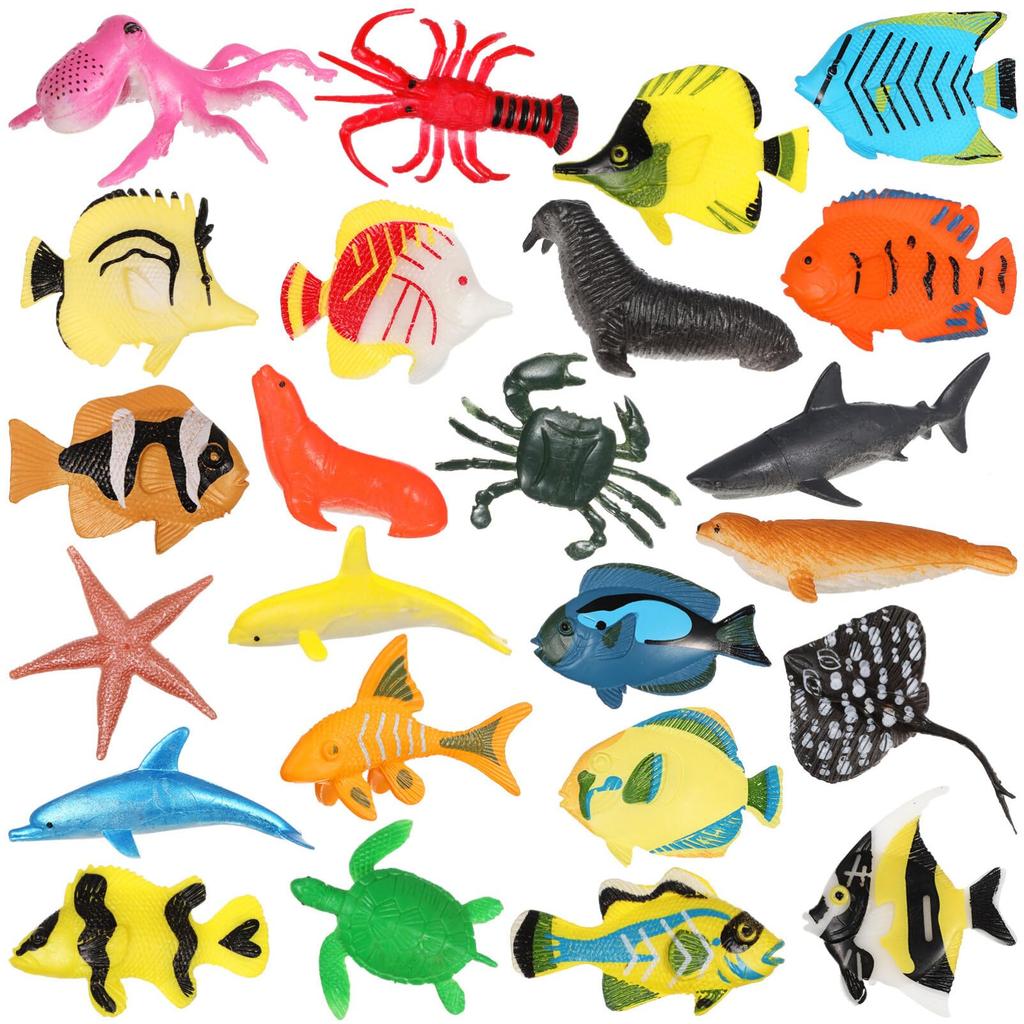 Yardwe Sea Creatures Set of 24 Tropical Fish Realistic Marine Life Miniature Aquarium Bath Educational Prize Gift Toys, Ornaments, Toys, Fish, Crab,