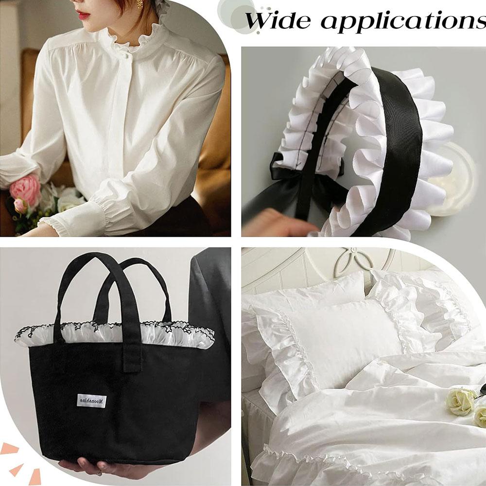 New Arrival 8.5cm 2-Layer Elastic Pleated Chiffon Lace White/Black Ruffle Edging Trim for Doll Clothing Decor DIY Sewing Supply