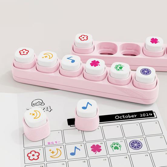 1 set mini-stämplar för planerare 6 designer Självfärgande stämplar Söta plaststämplar för dagbokföring Scrapbooking Planerare DIY-hantverk