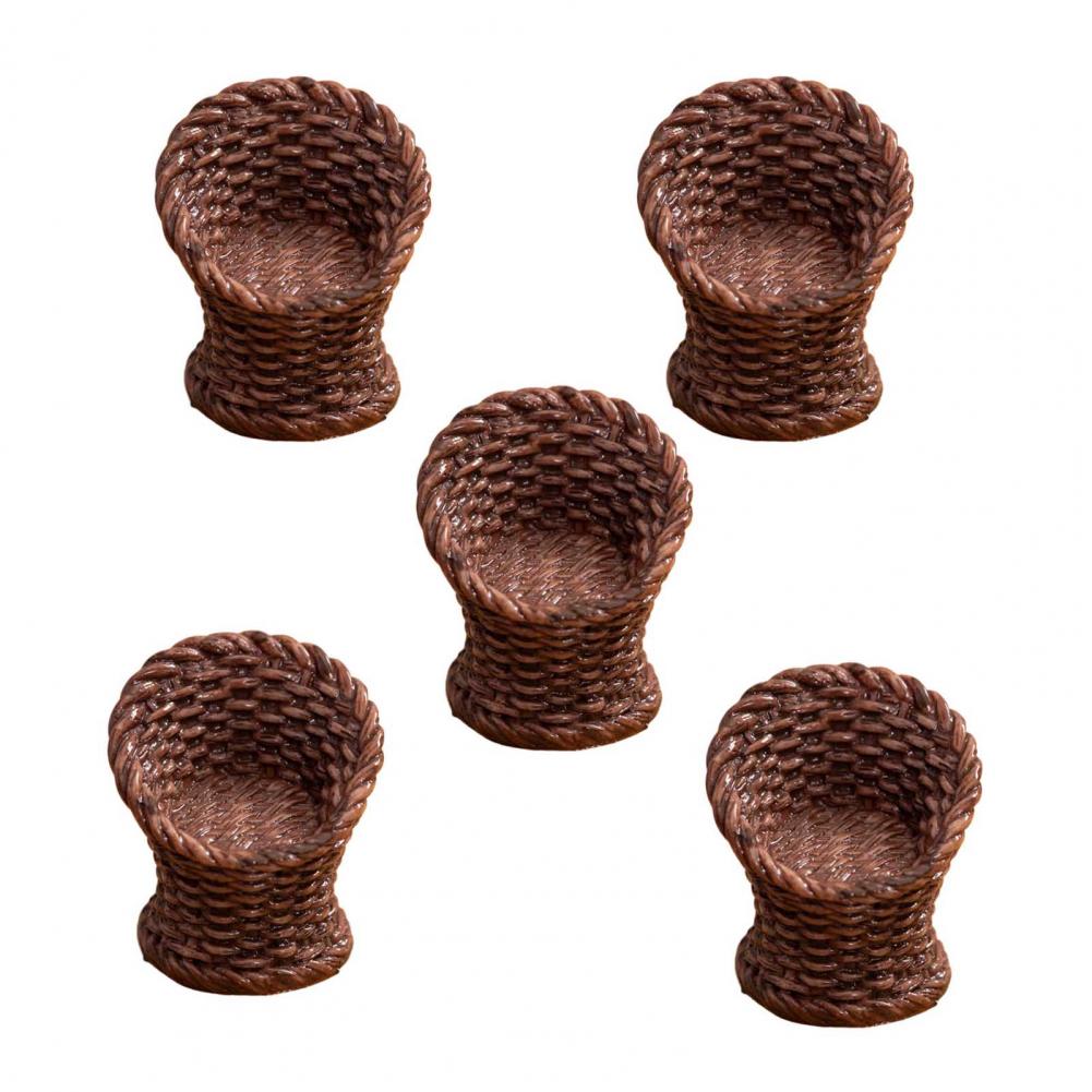 Miniature Decorative Basket Resin Mini Basket 5 Pcs Fairy Garden Micro Mini Resin Rattan Baskets Dollhouse Woven Basket Decor