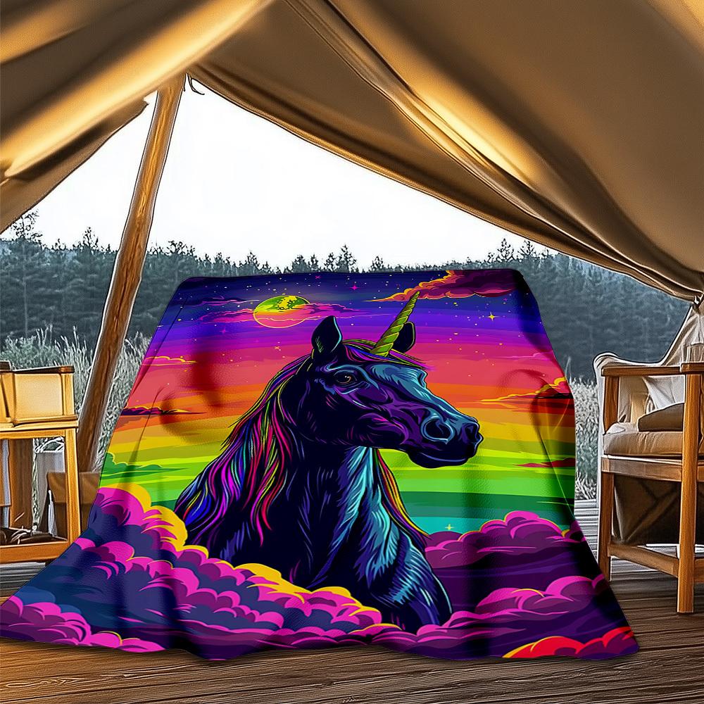 1pc Unicorn Fantasy Artwork Print Outdoor Blanket, Lightweight Polyester,