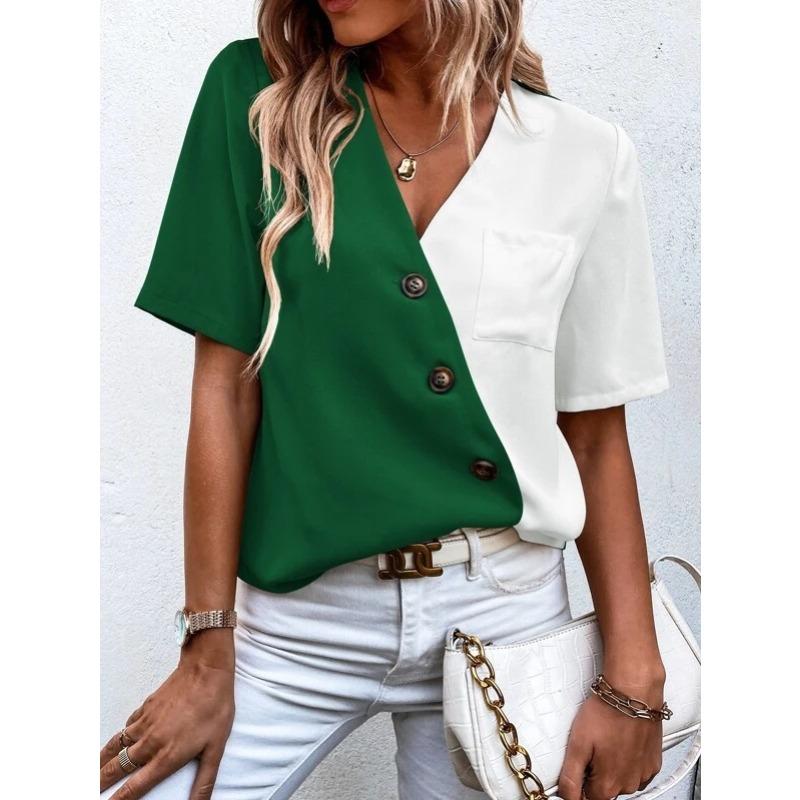 BITCED Women's Fashion Casual V-Neck Short Sleeve  Blouses & Shirts