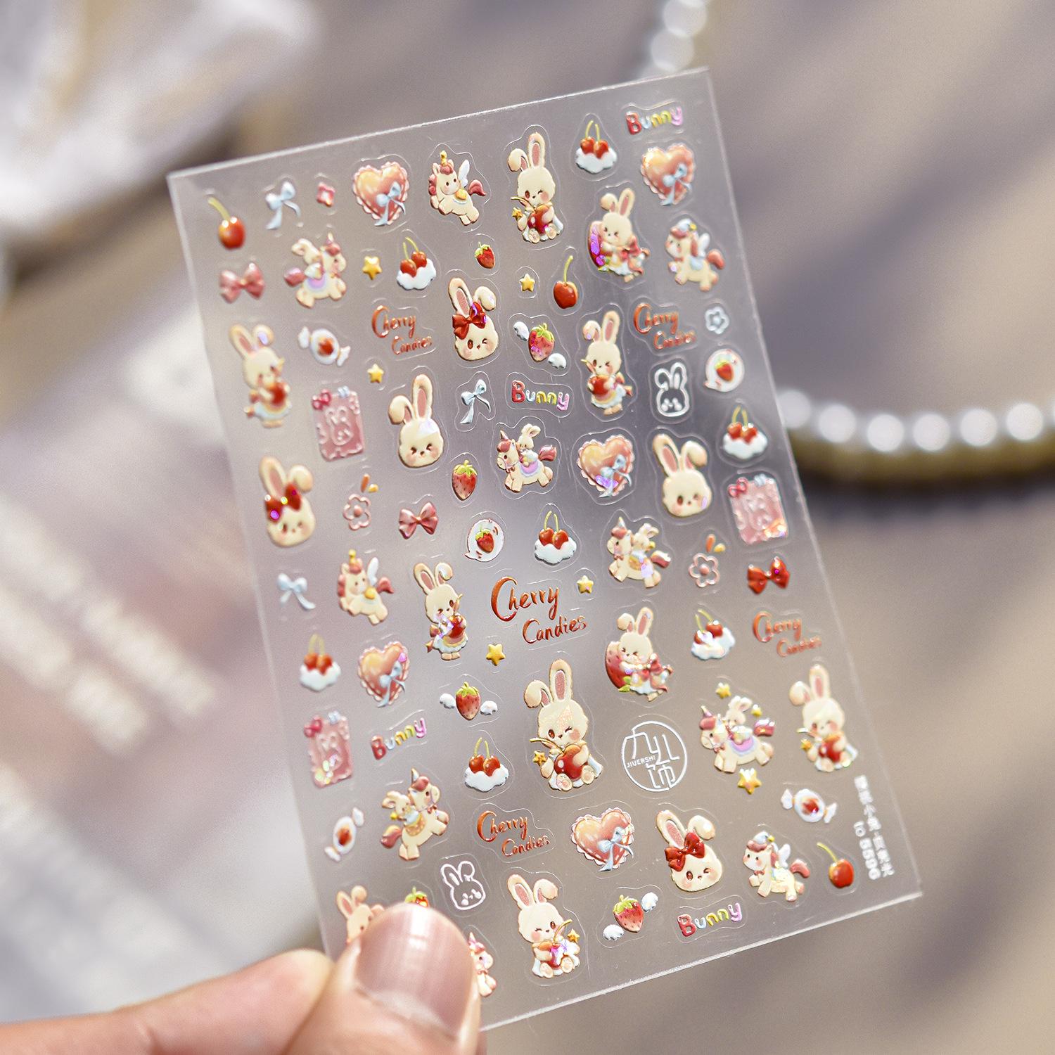 Tomoni Shell Light Cherry Rabbit Nail Stickers - Cute European & American Style Decorative Stickers