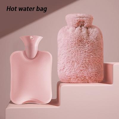 Electric Hot Water Bottle with Plush Cover, Safe Explosion-Proof Heating Pad for Stomach Back Pain Relief