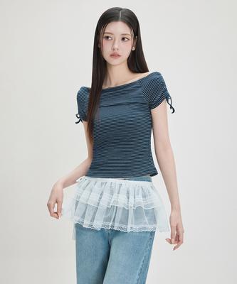 MIXXO Striped Off-Shoulder Short Sleeve T-Shirt_Miwhwg723A