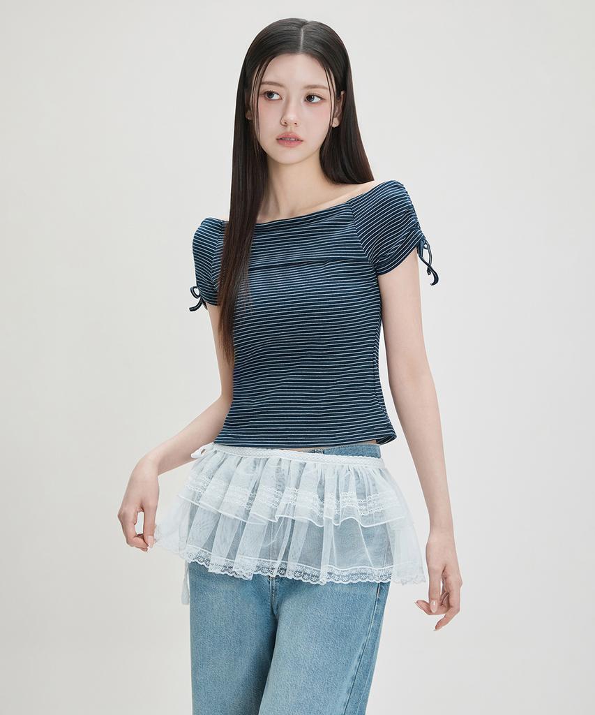 MIXXO Striped Off-Shoulder Short Sleeve T-Shirt_Miwhwg723A