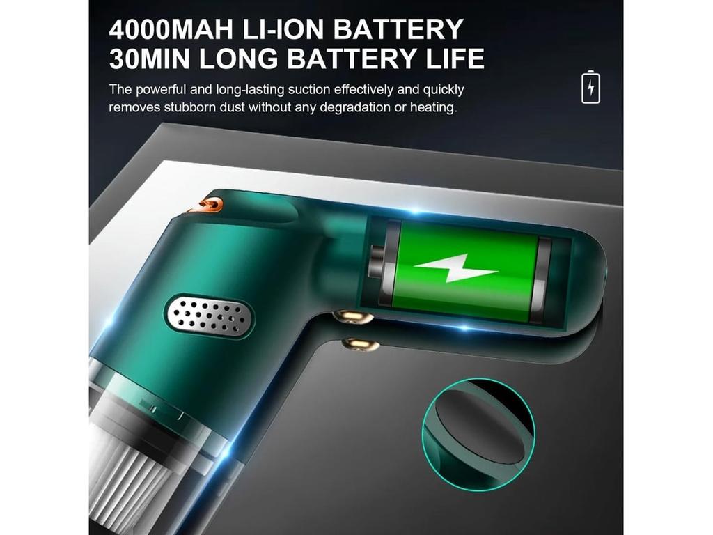 Cordless Handheld Car Vacuum, 10000Pa Wet & Dry Strong Suction – White
