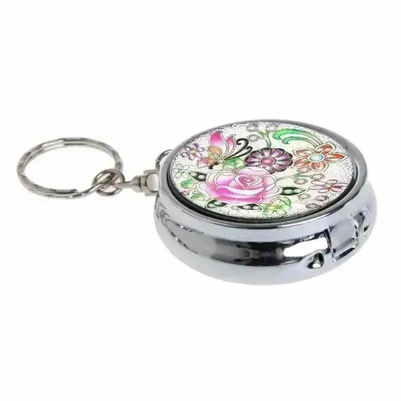 Round Cigarette Ashtray Box Useful Portable Pocket Stainless Steel Round Cigarette Ashtray With Keychain AU(Color Random)