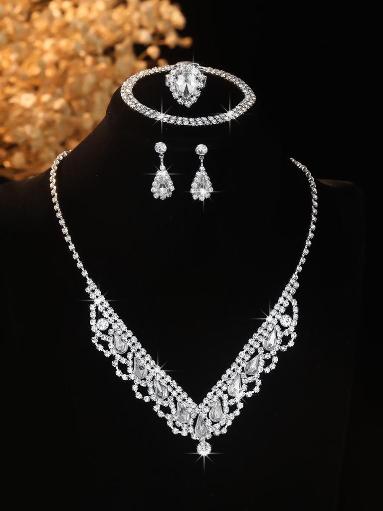 European Style Diamond-Inlaid Evening Necklace & Jewelry Set for Brides