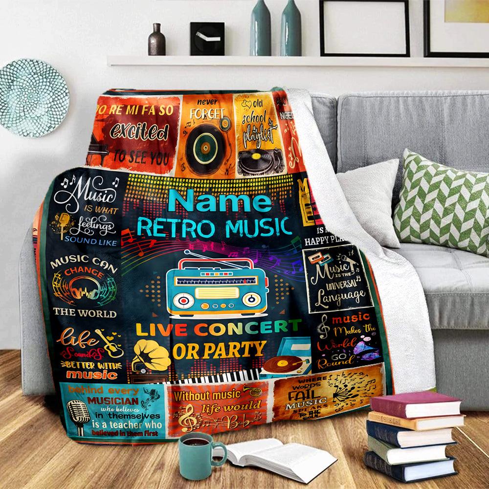 Retro Music Home Customize Your Name Blankets Comfortable Soft Lightweight Allseason Multipurpose Blanket For Picnics Sofas Offices Beds Living Rooms