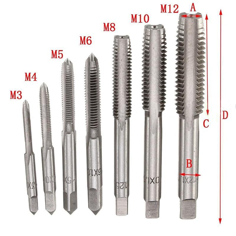 YH 7pcs M3-M12 HSS Metric Tapper Right Hand Thread Tap Tool 0.5mm-1.75mm Pitch