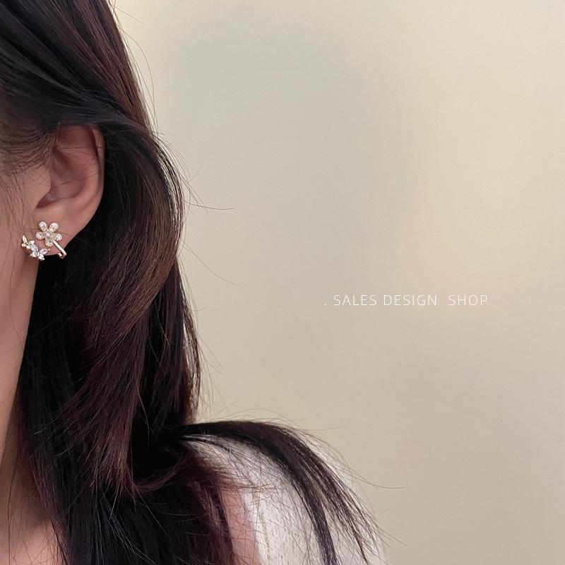 Korean Zircon Flower Stud Earrings: Versatile, Minimalist, High-End Luxury for Women