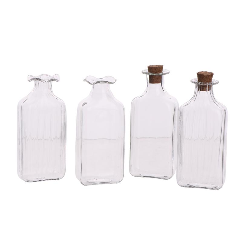 Puppenhaus Miniatur Klarglas Bonbonglas Mini Kaffeebohnen Aufbewahrungsflasche Quaderförmige Blumenvase Modell Küchendekor Spielzeug