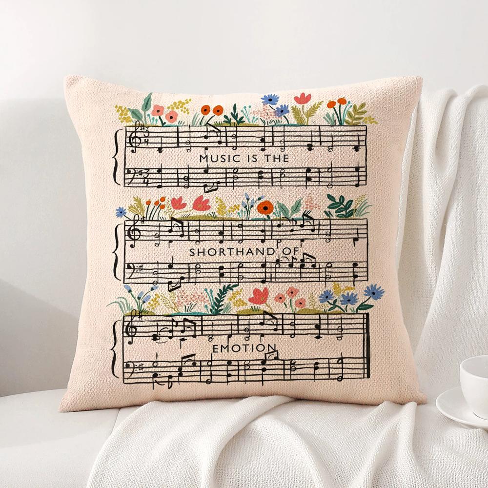 Sheet music design Cushion Cover Natural Linen Organic Fabric DoubleSided Printing Sofa Home Decor Breathable Bed Pillow