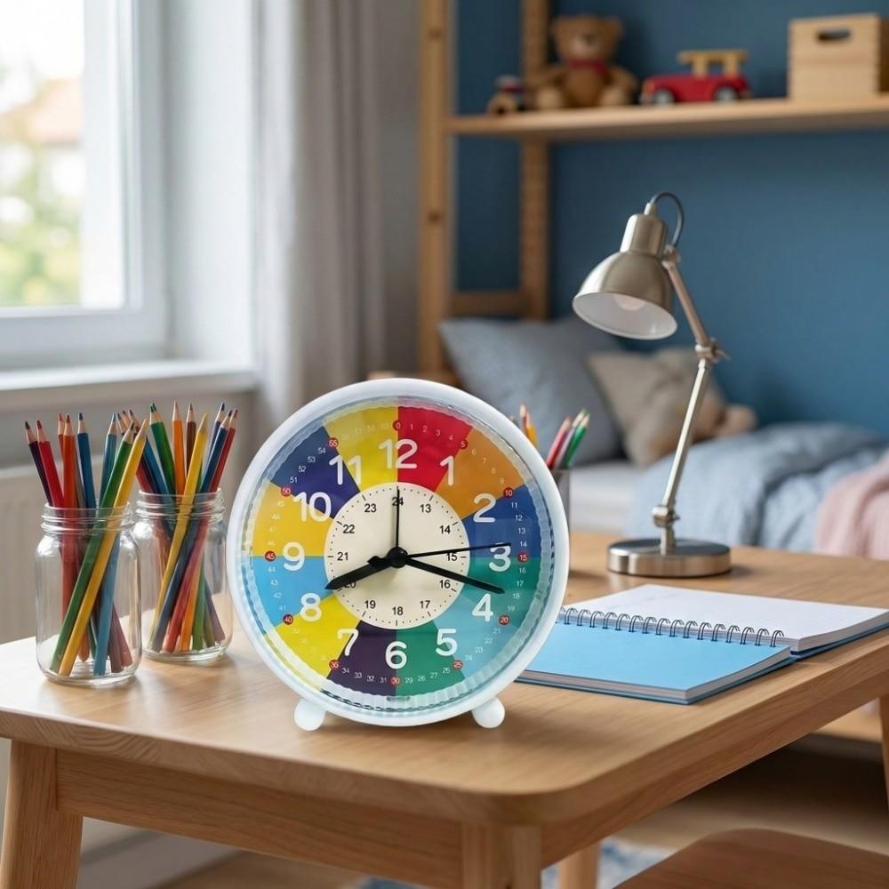 Night Light Function Mute Cartoon Alarm Clock Small Creative Learning Clock Rainbow Colors Children Clock Early Education