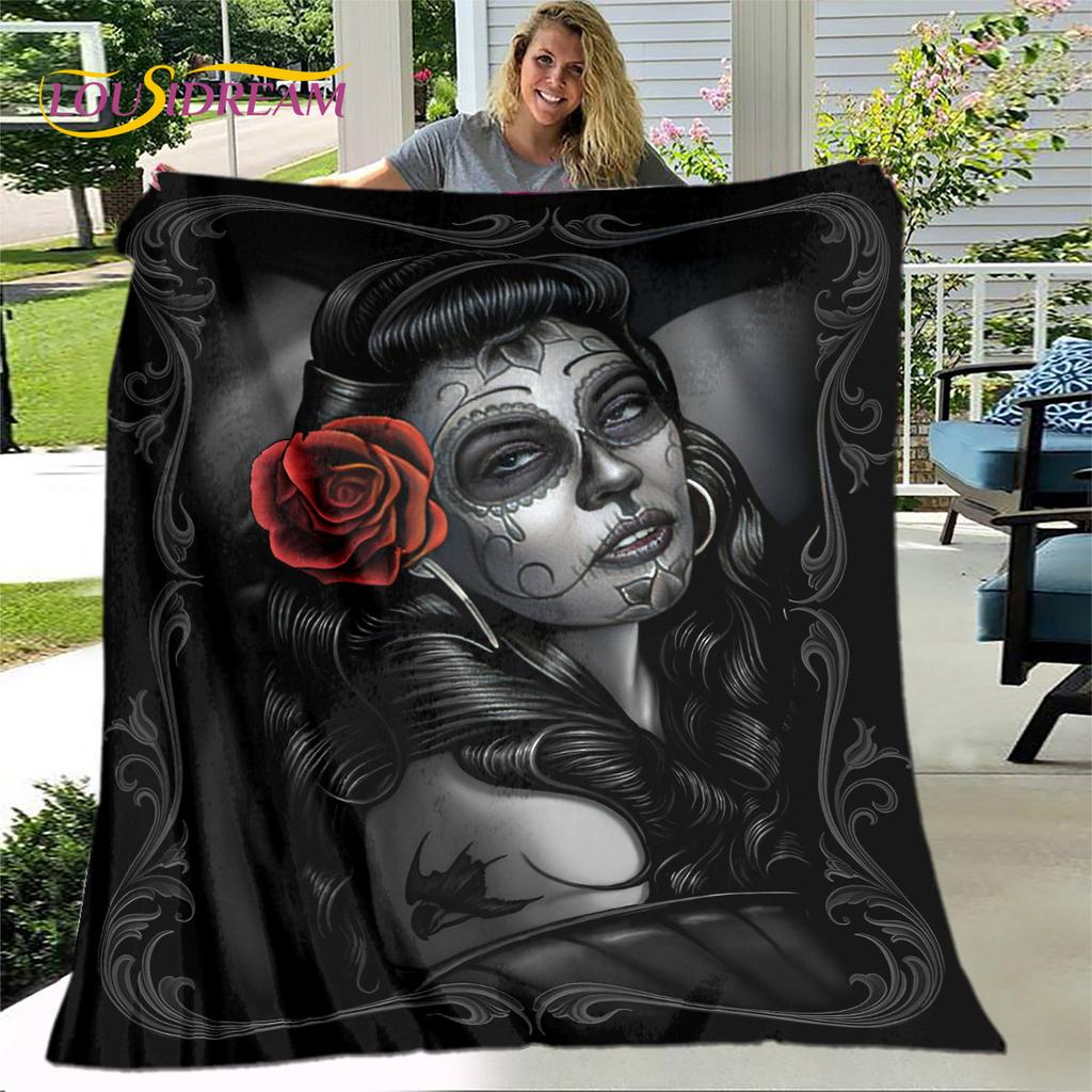 Gothic Horror Female Skull Dead Girl 3D Soft Plush Blanket,Flannel Blanket Throw Blanket for Living Room Bedroom Bed Sofa Picnic