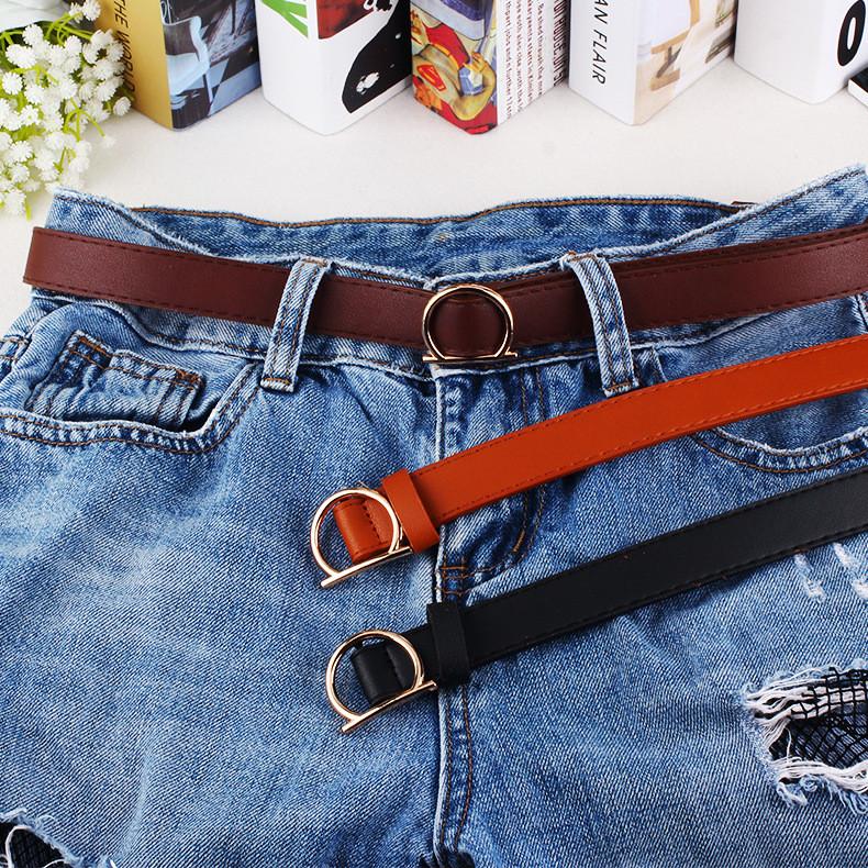 Simple Color Solid Metal Buckle Decor Women Waist Belt With No Punching Design
