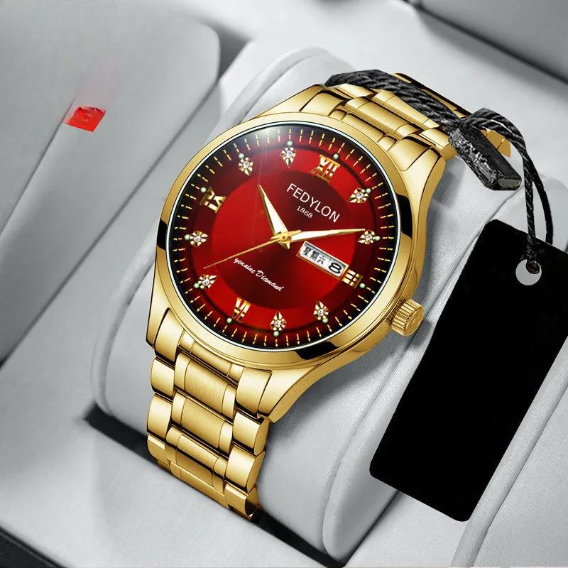 New Automatic Movement Luminous Waterproof Double Calendar Electronic Watch Men's Korean Quartz Mechanical Watch