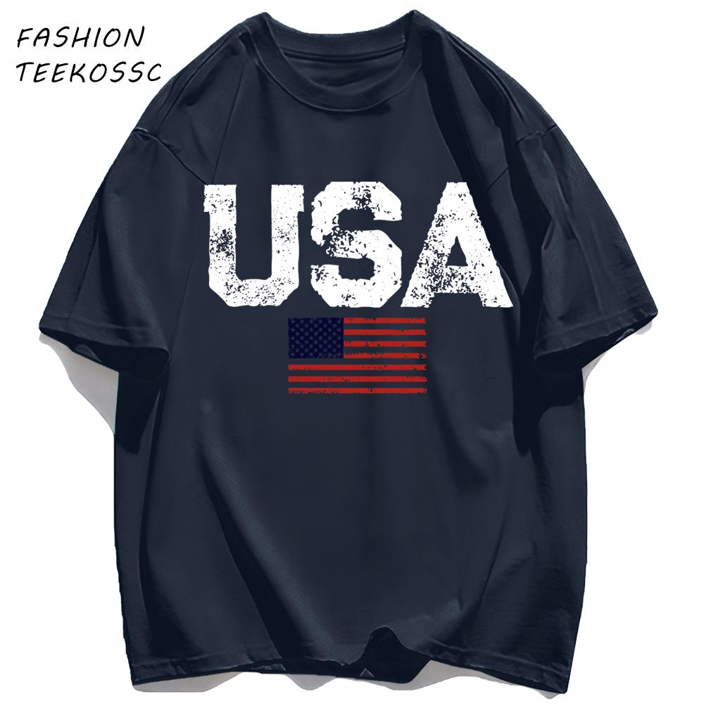Usa Letter American Flag Printing TShirt Men Cotton Crewneck T Shirts Summer Loose Clothes Multicolor Trendy Short Sleeve