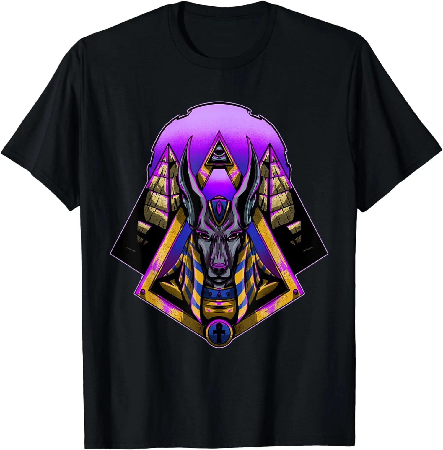 Egyptian God Anubis, Egypt Pyramid Ankh Hieroglyph T-Shirt L