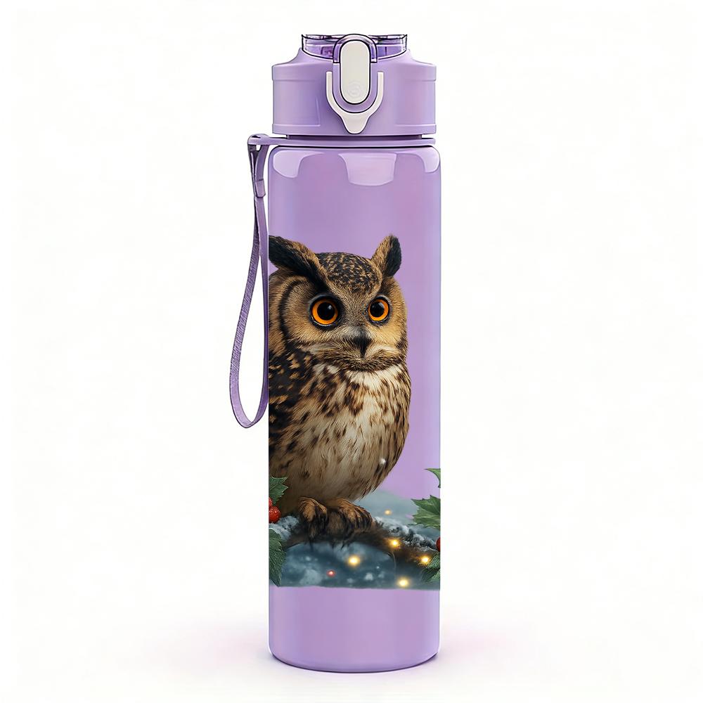 1PC Forest Owl Pine Branch 750ml Color Plastic Sports Water Bottle Leakproof Flip Straw Lid For Sports Office Home Use
