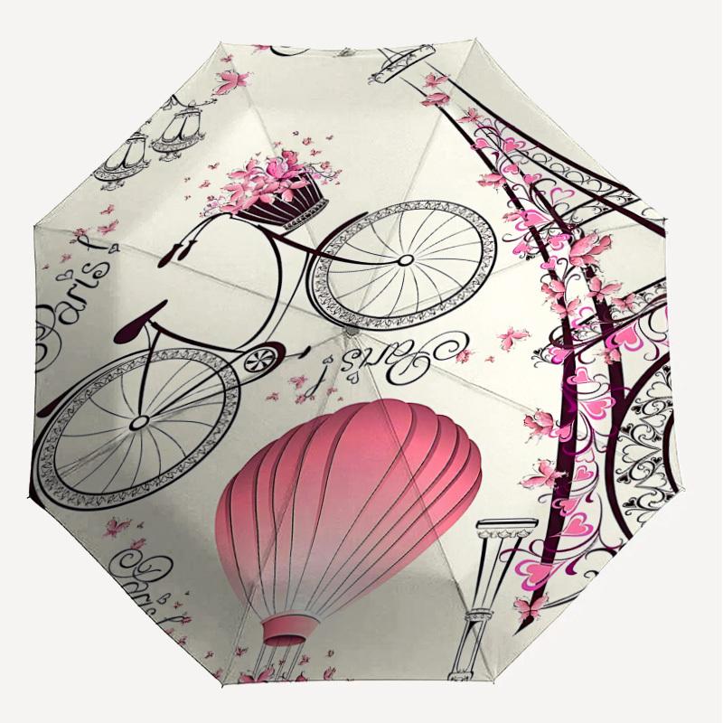 1PC Paris Bicycle Umbrella-8-Rib Reinforced, Automatic Open, Lightweight & Durable, Cute Fashion Accessory for Outdoor-A1280