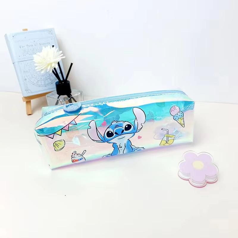 MINISO Stitch Cartoon Student Stationery Laser Pencil Bag TPU Waterproof Multifunction Stationery Storage Bag